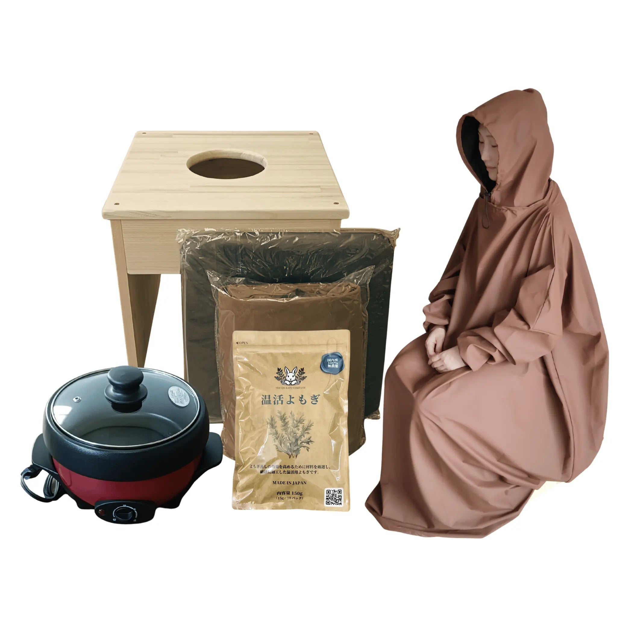 赤鍋）フード付きマント★国産ヒノキ椅子のよもぎ蒸しセット