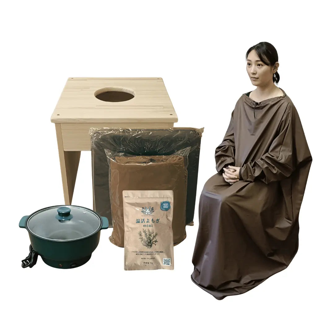 袖ありマント★国産ヒノキ椅子のよもぎ蒸しセット